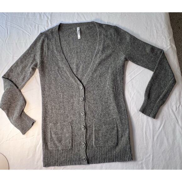Aeropostale Cardigan Sweater 90s Gray Button Front Wool Rabbit Hair Blend MEDIUM - Picture 1 of 7